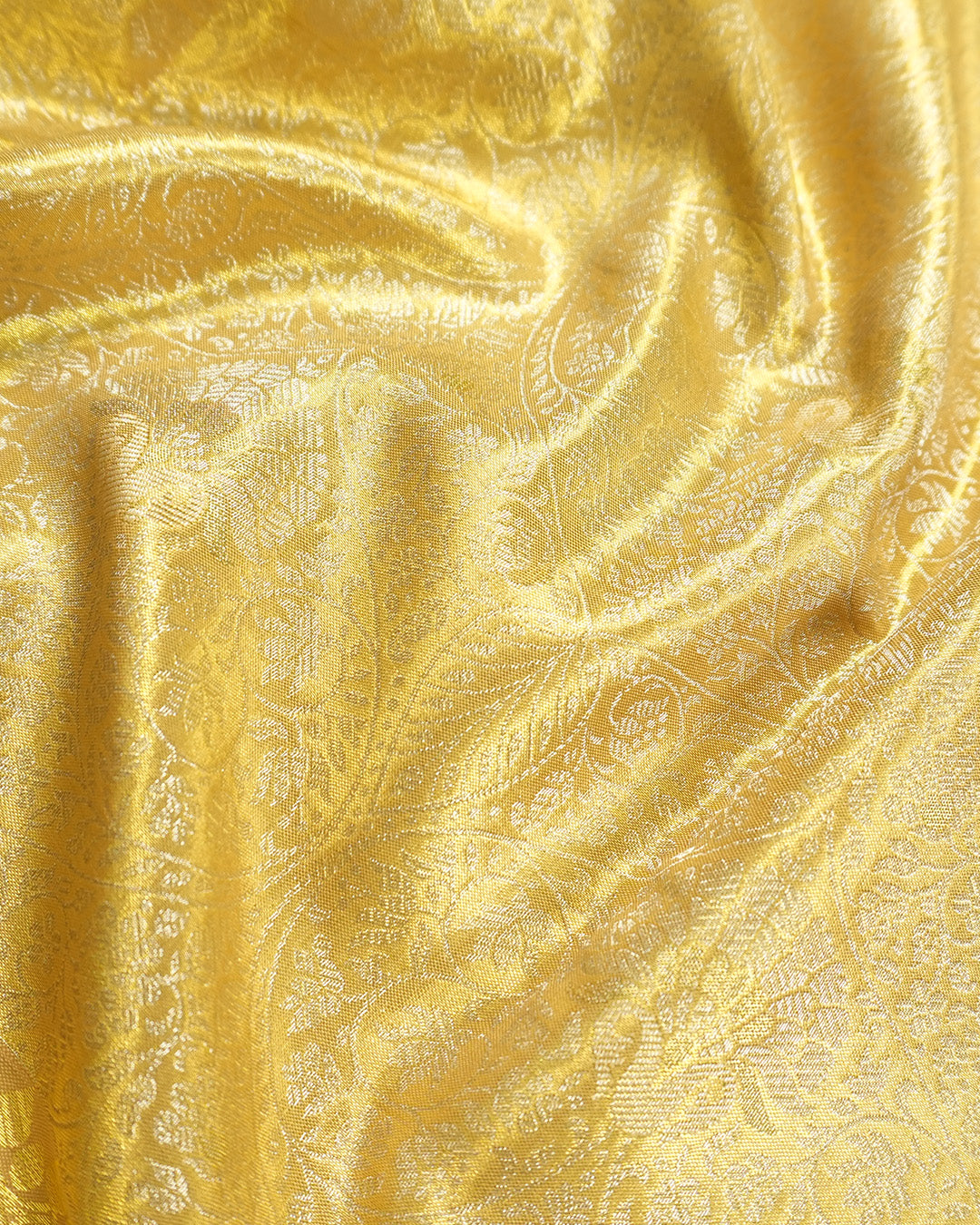 Mustard Gold Pure Kanjivaram Saree with Floral Weaves and Broad Border