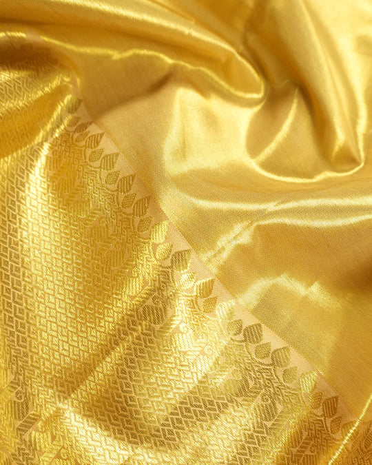 Mustard Gold Pure Kanjivaram Saree with Floral Weaves and Broad Border