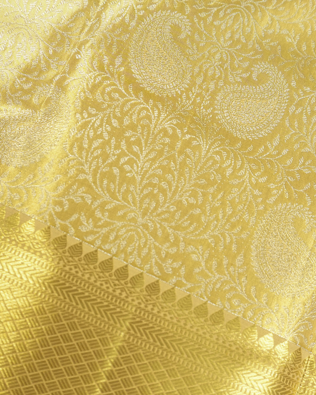 Gold Pure Kanjivaram Saree with Brocade Weaves and Timeless Floral Border