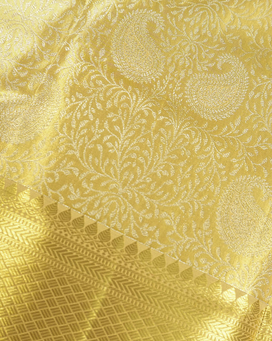 Gold Pure Kanjivaram Saree with Brocade Weaves and Timeless Floral Border