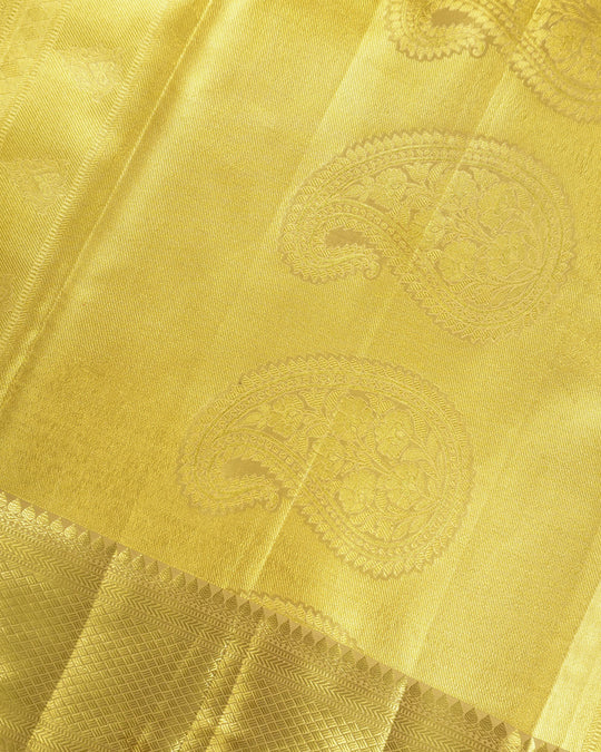 Gold Pure Kanjivaram Saree with Brocade Weaves and Timeless Floral Border