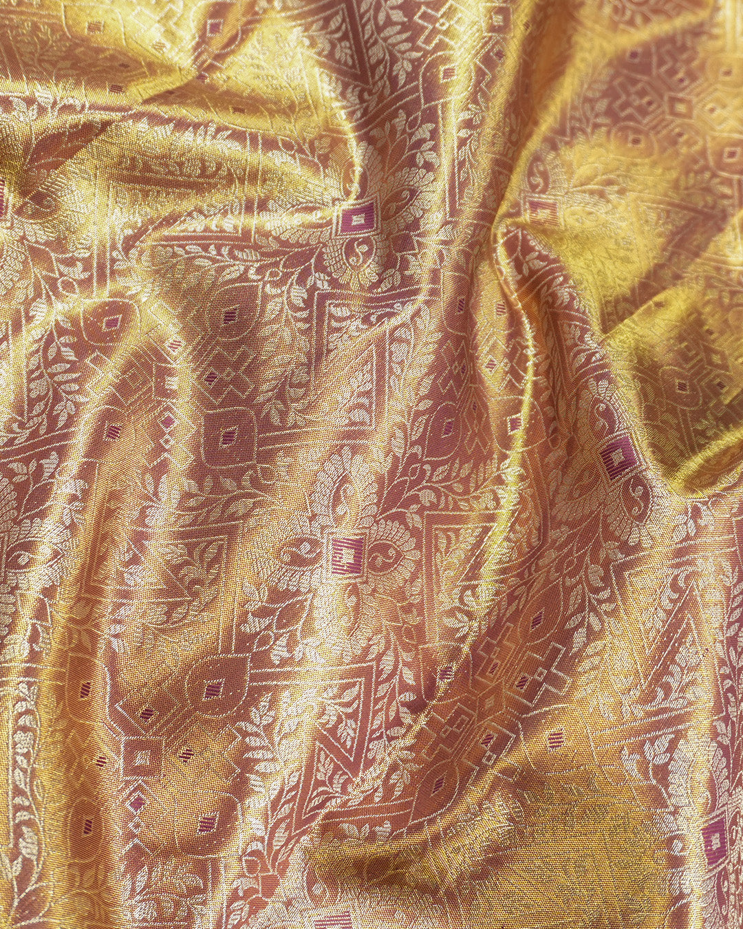 Heritage Warm Brown Pure Kanjivaram Saree with Geometric Jaal Weaves