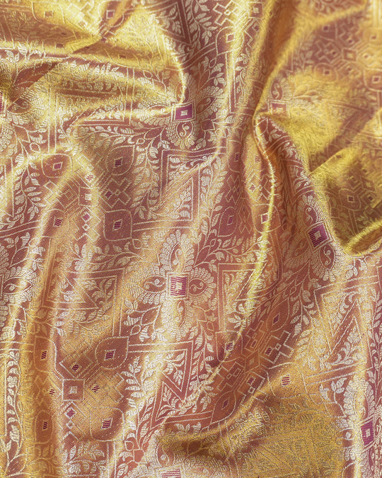 Heritage Warm Brown Pure Kanjivaram Saree with Geometric Jaal Weaves