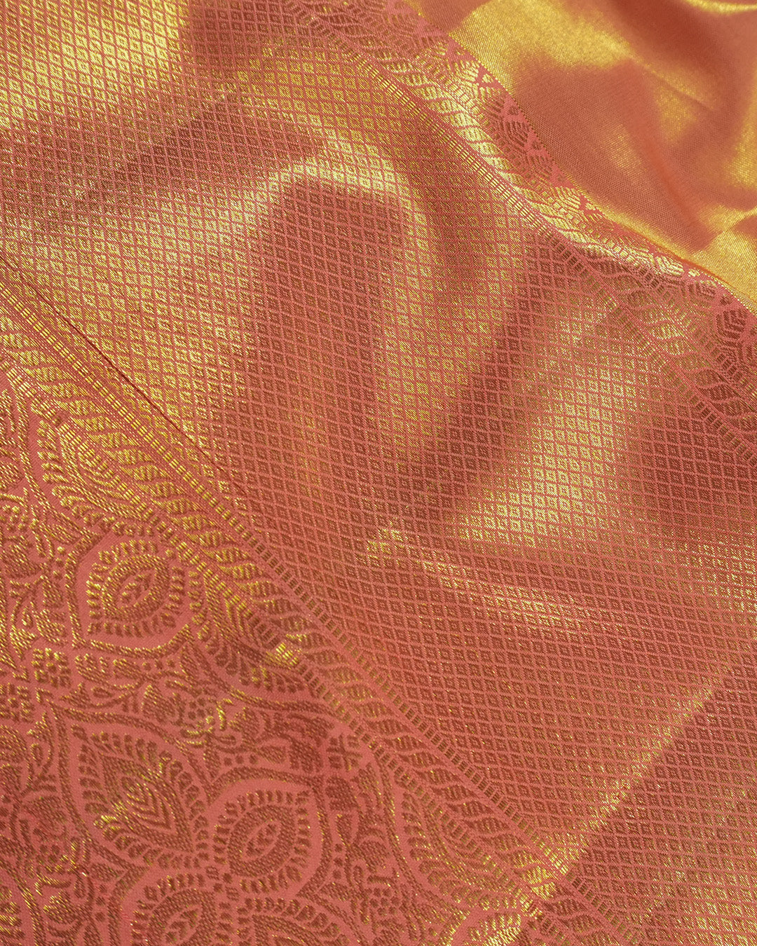 Peach Mist Pure Kanjivaram Saree with Floral Jaal and Broad Border