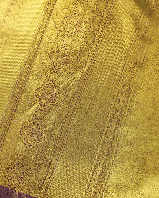 Heritage Warm Brown Pure Kanjivaram Saree with Geometric Jaal Weaves