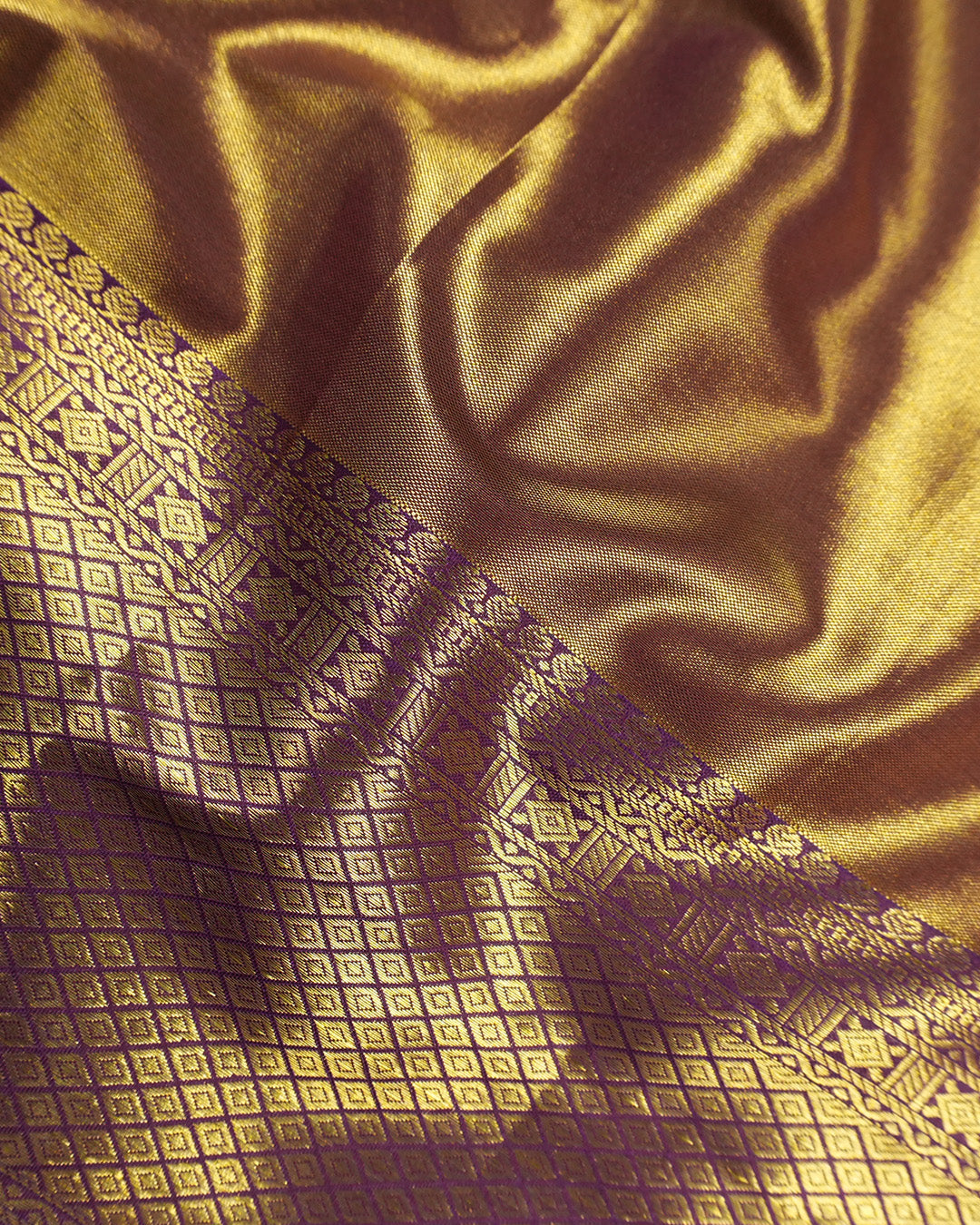 Heritage Warm Brown Pure Kanjivaram Saree with Geometric Jaal Weaves