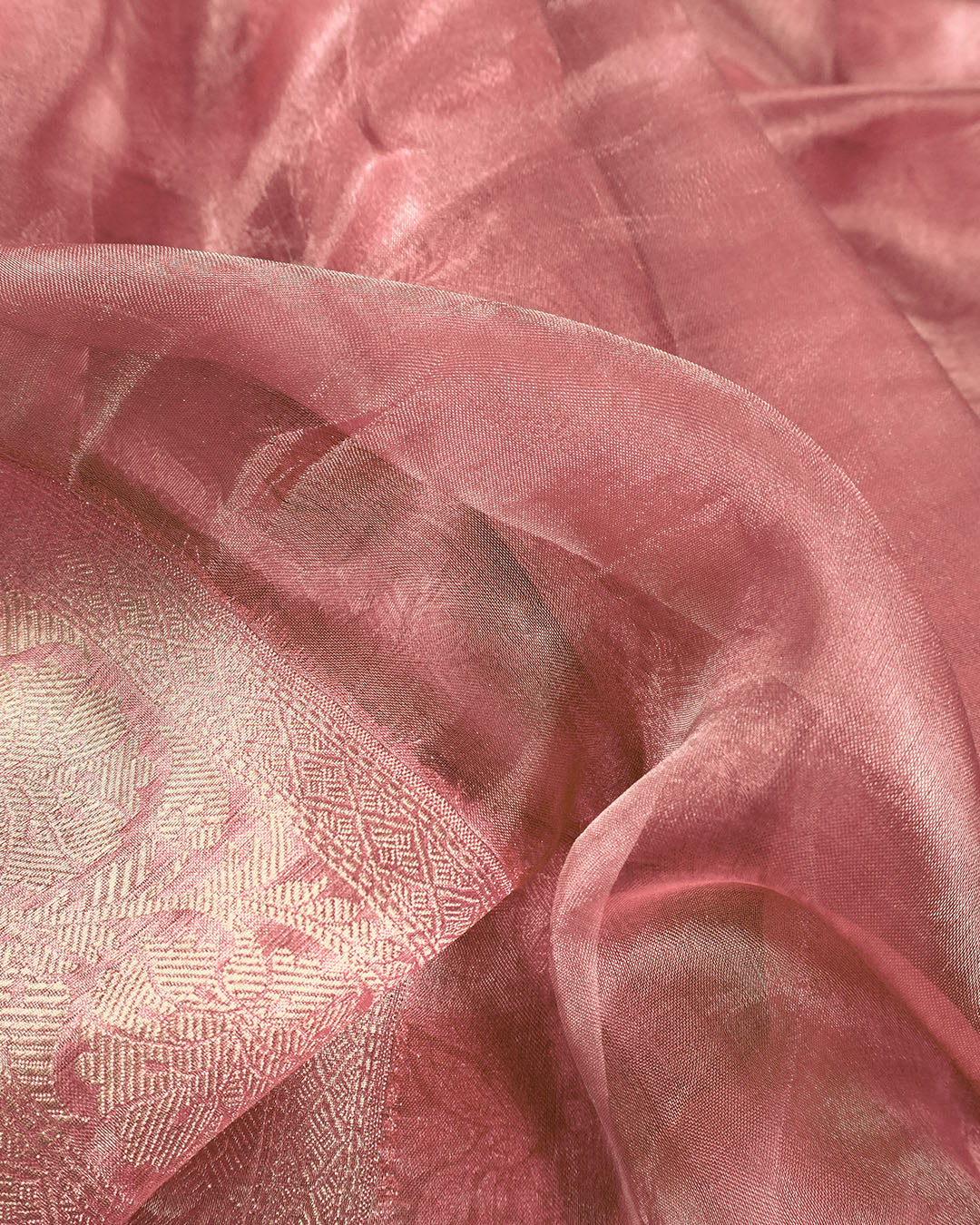 Blush Rose Pure Tissue Saree with Heritage Floral Jaal and Border