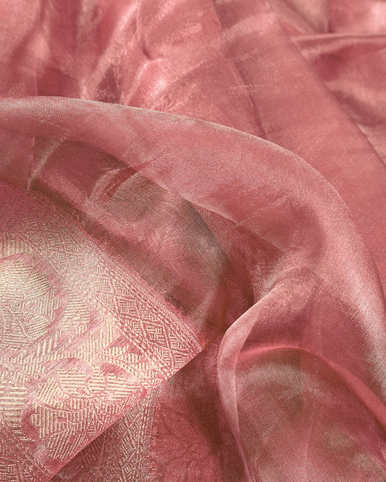 Blush Rose Pure Tissue Saree with Heritage Floral Jaal and Border