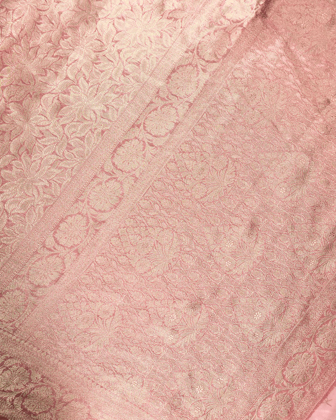 Blush Rose Pure Tissue Saree with Heritage Floral Jaal and Border
