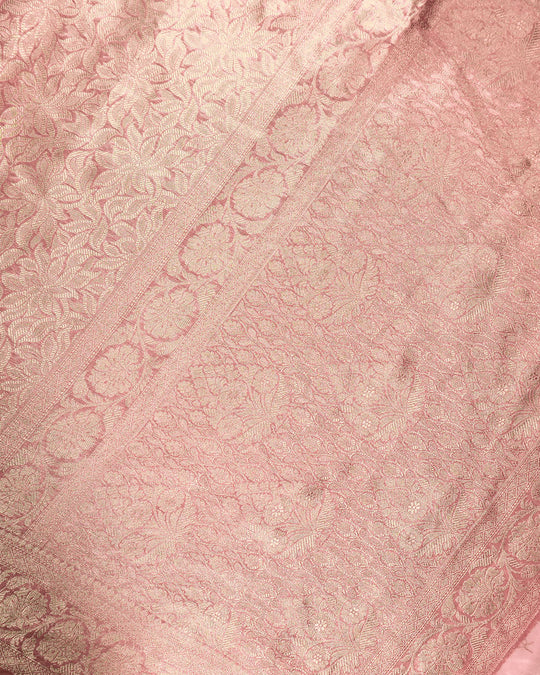 Blush Rose Pure Tissue Saree with Heritage Floral Jaal and Border