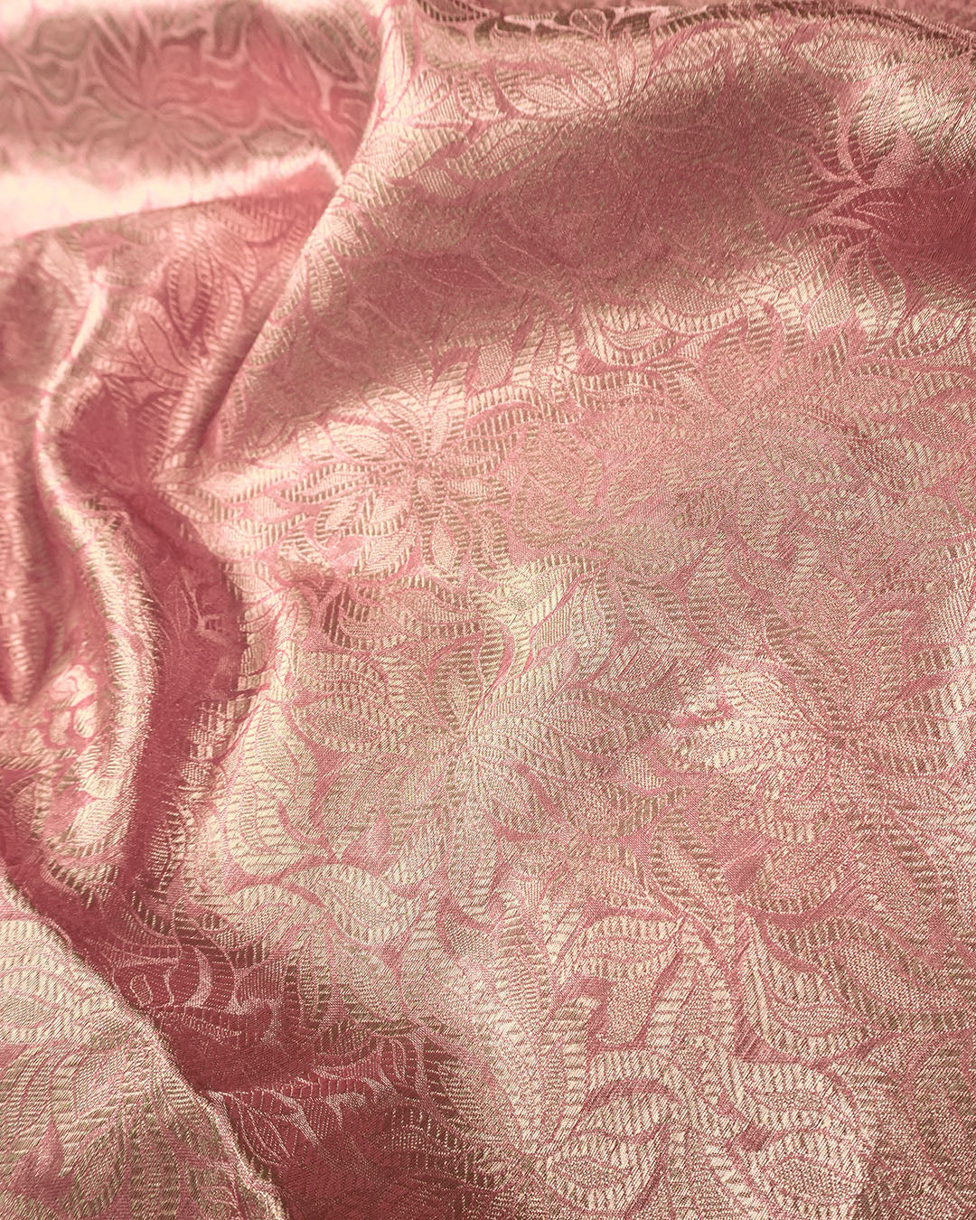 Blush Rose Pure Tissue Saree with Heritage Floral Jaal and Border