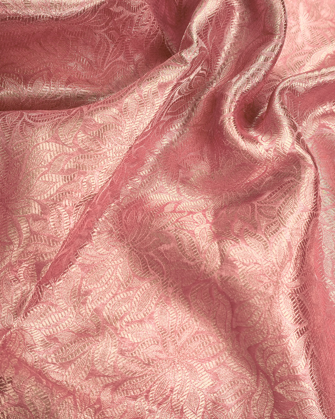Blush Rose Pure Tissue Saree with Heritage Floral Jaal and Border