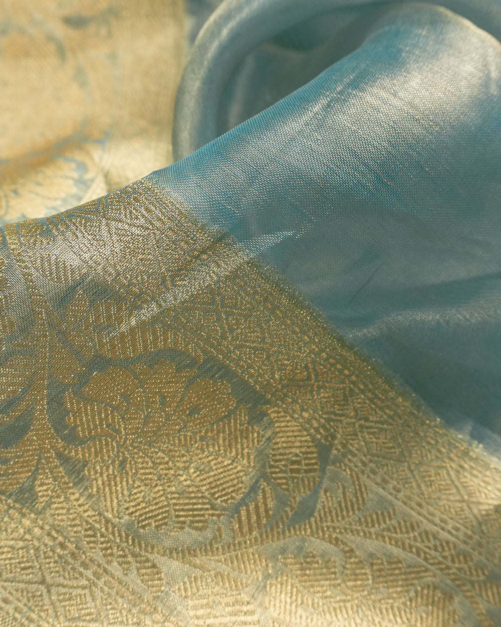 Aqua Blue Pure Tissue Saree with Heritage Jaal and Elegant Border