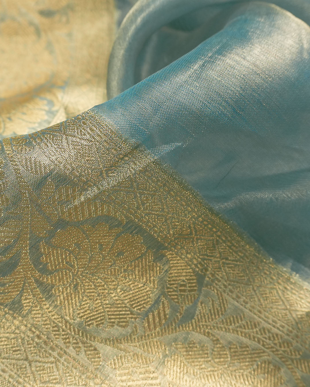 Aqua Blue Pure Tissue Saree with Heritage Jaal and Elegant Border
