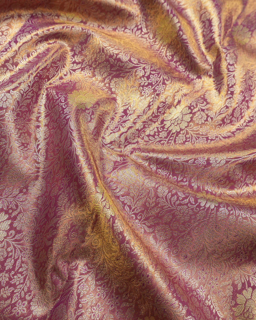 Deep Purple Pure Kanjivaram Saree with Floral Jaal and Brocade Border