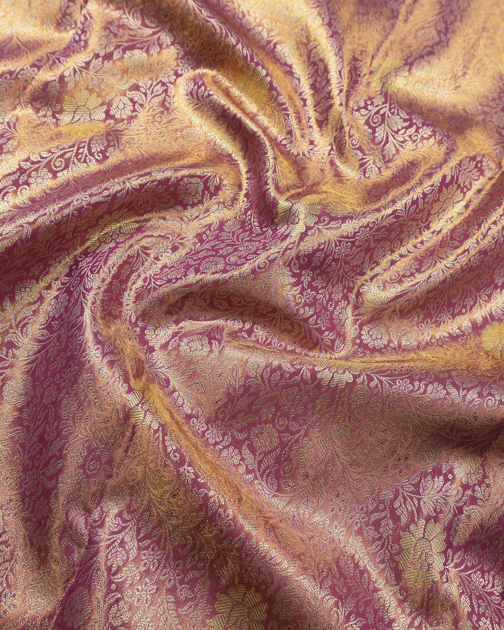 Deep Purple Pure Kanjivaram Saree with Floral Jaal and Brocade Border