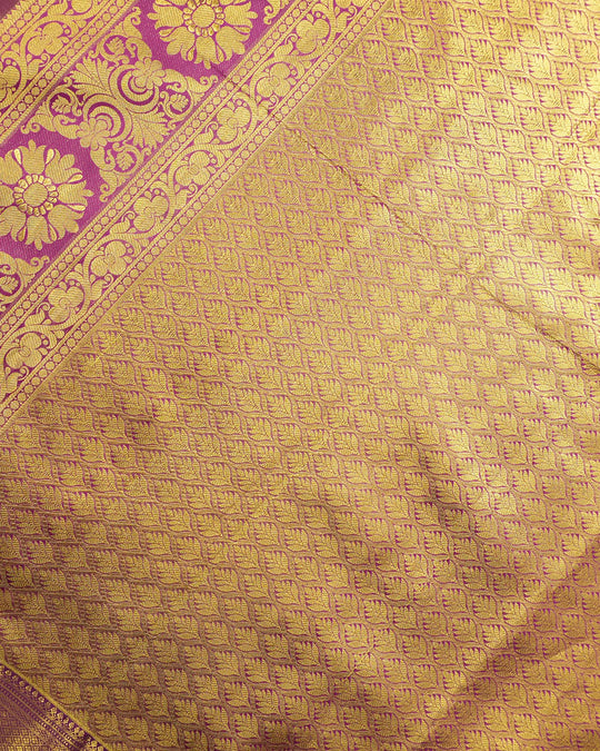 Deep Purple Pure Kanjivaram Saree with Floral Jaal and Brocade Border