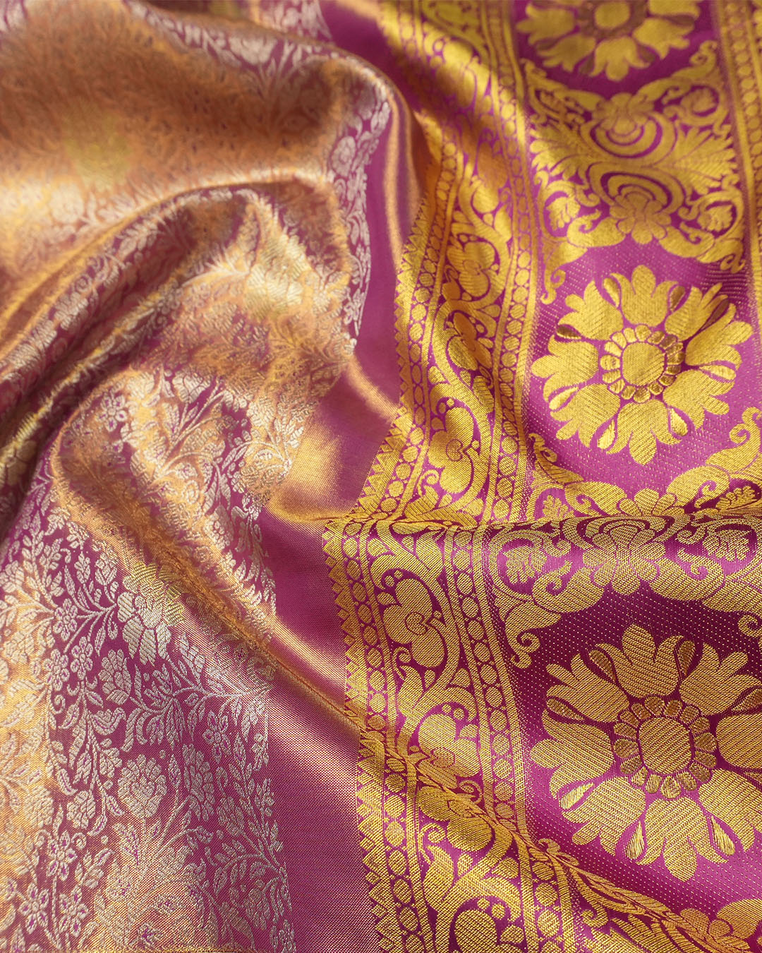 Deep Purple Pure Kanjivaram Saree with Floral Jaal and Brocade Border