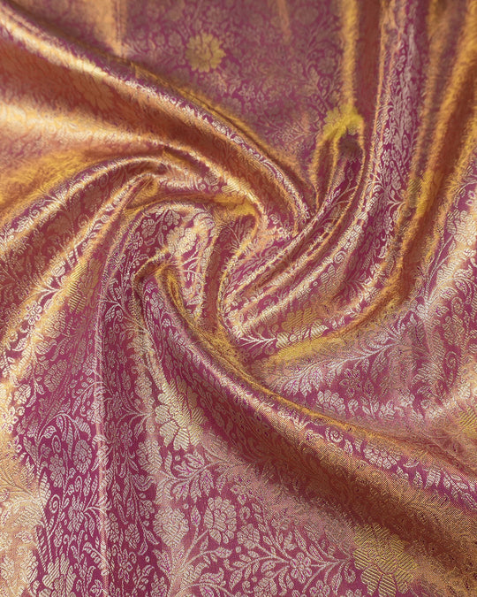 Deep Purple Pure Kanjivaram Saree with Floral Jaal and Brocade Border