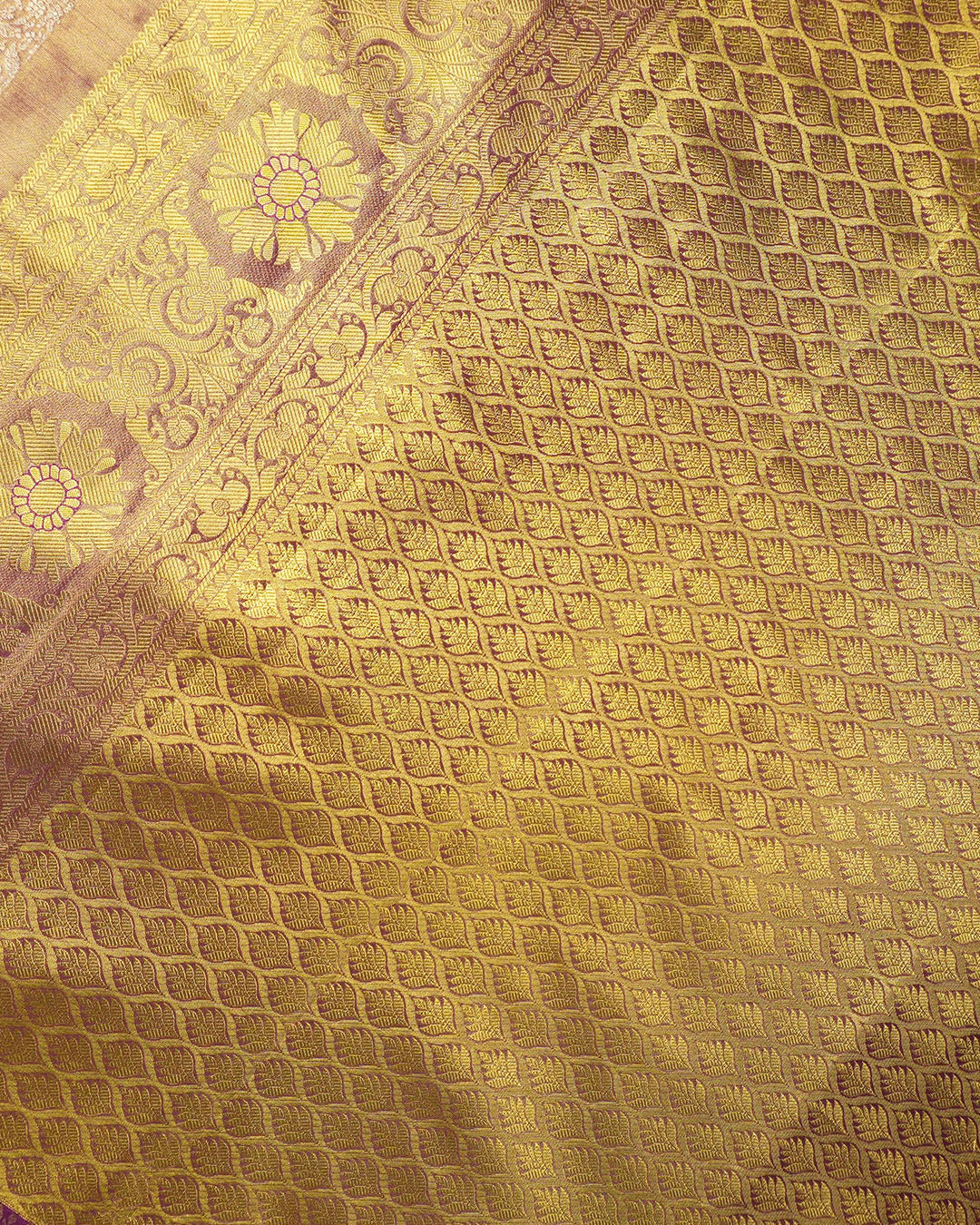 Purple Pure Kanjivaram Saree with Intricate Royal Floral Weaving