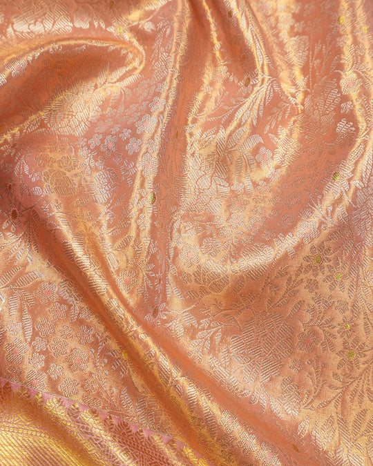 Petal Pink Pure Kanjivaram Saree with Floral Jaal Weaving