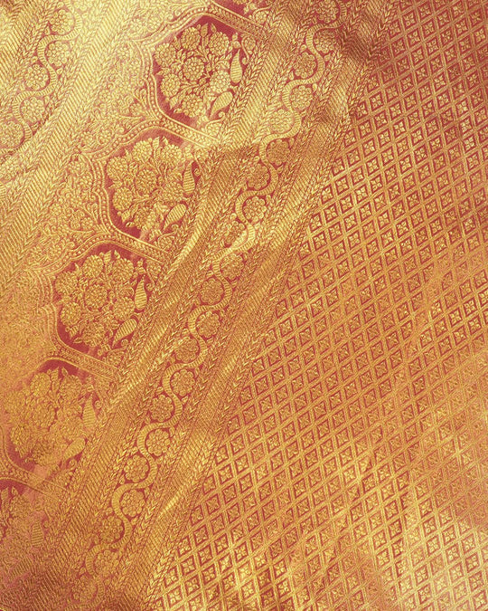 Magenta Pink Pure Kanjivaram Saree with Floral Weave and Paisley Border - katansi