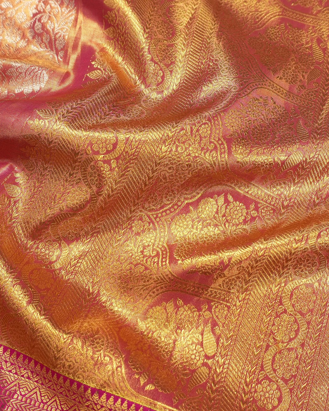 Magenta Pink Pure Kanjivaram Saree with Floral Weave and Paisley Border - katansi