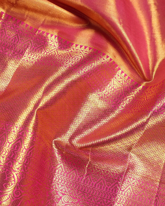 Magenta Pink Pure Kanjivaram Saree with Floral Weave and Paisley Border - katansi
