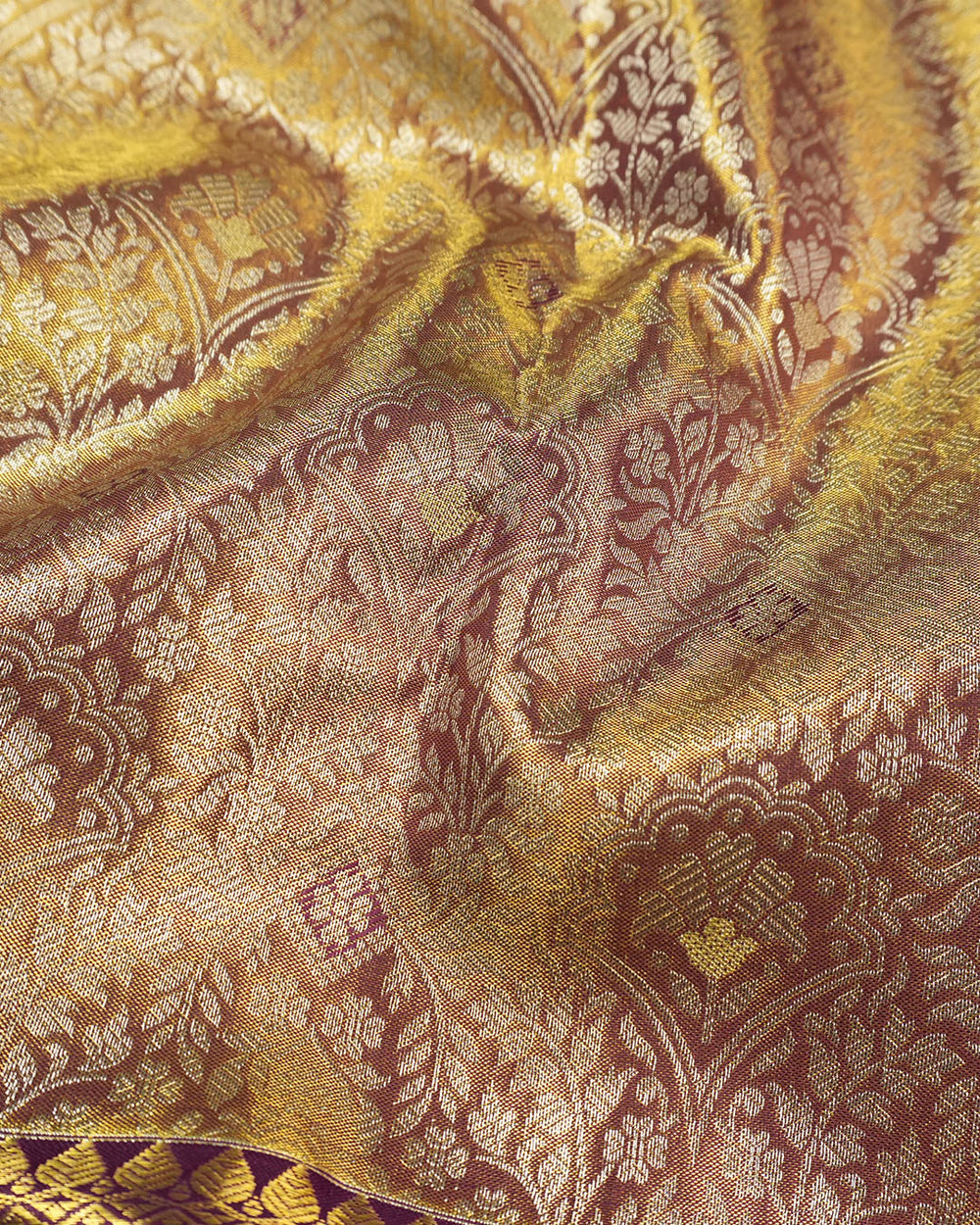 Purple Pure Kanjivaram Saree with Ceremonial Gold Floral Weaves