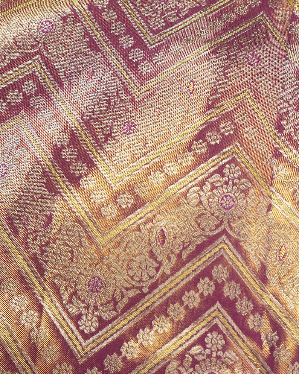 Royal Purple Pure Kanjivaram Saree with Chevron Weaves and Border