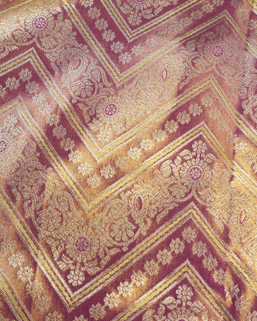 Royal Purple Pure Kanjivaram Saree with Chevron Weaves and Border