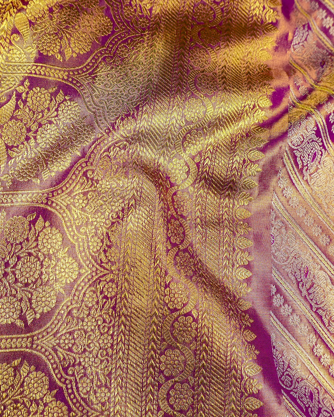 Royal Purple Pure Kanjivaram Saree with Chevron Weaves and Border