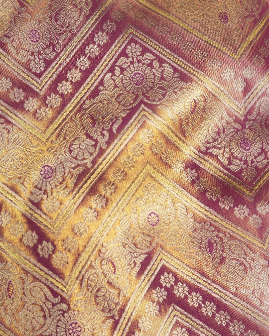 Royal Purple Pure Kanjivaram Saree with Chevron Weaves and Border