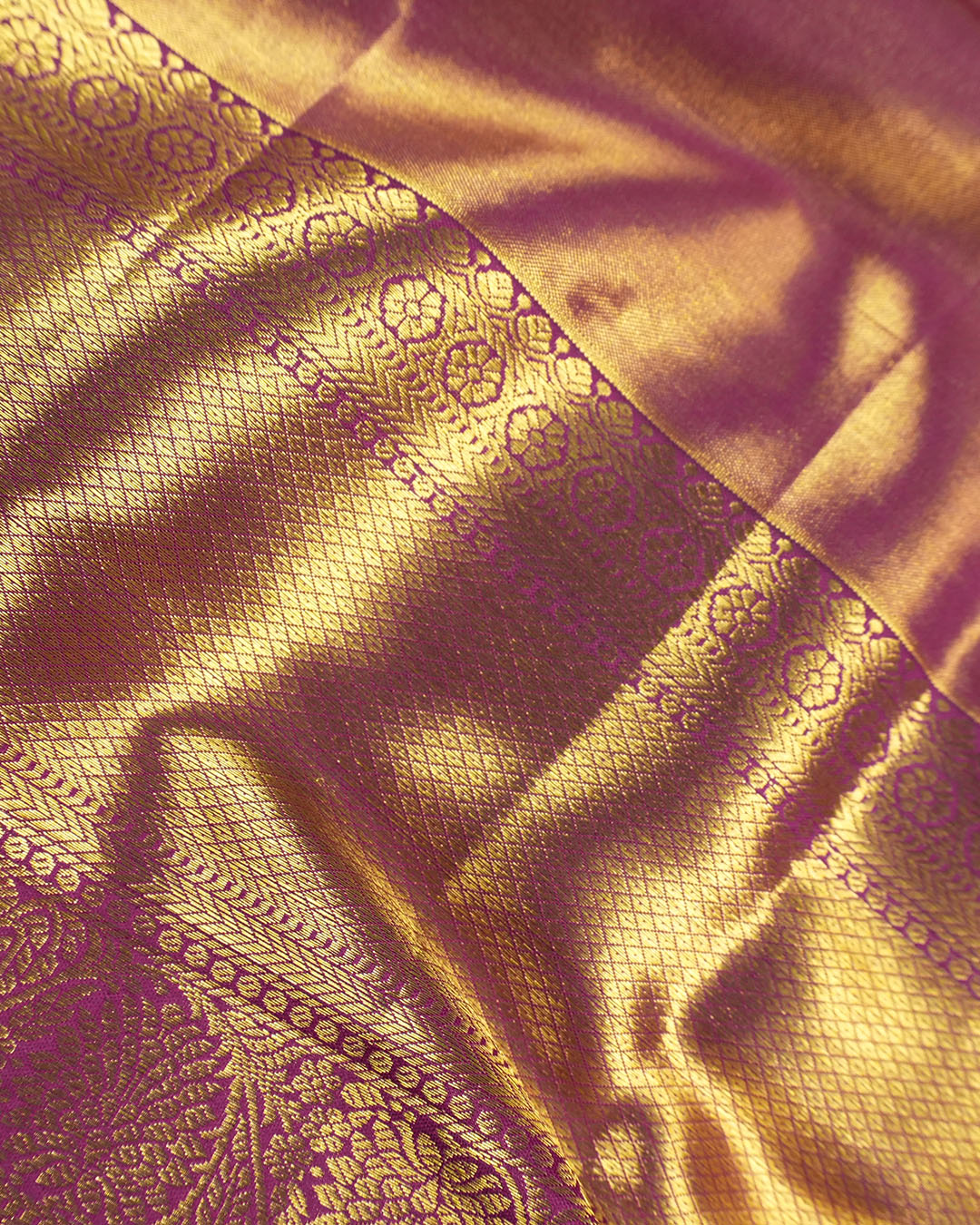 Royal Purple Pure Kanjivaram Saree with Chevron Weaves and Border