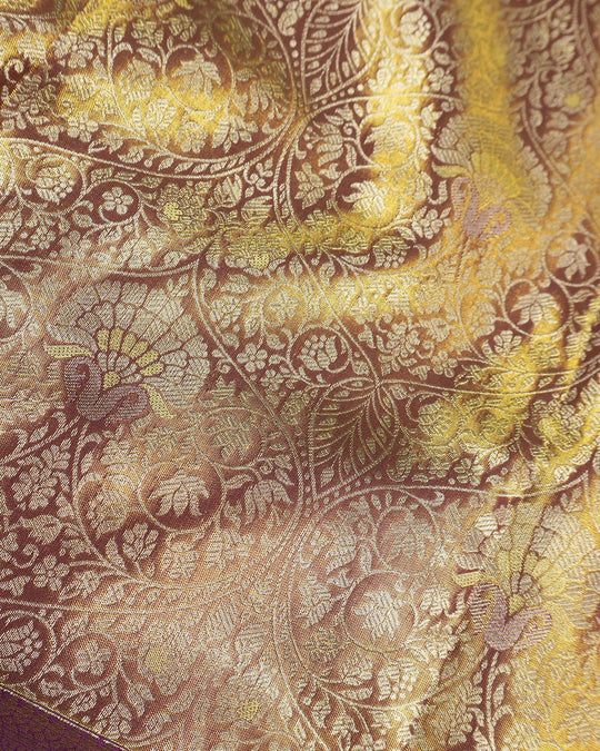 Majestic Violet Pure Kanjivaram Saree with Medallion Floral Weaves