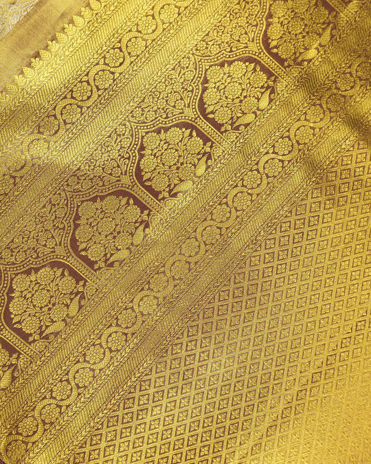 Majestic Violet Pure Kanjivaram Saree with Medallion Floral Weaves