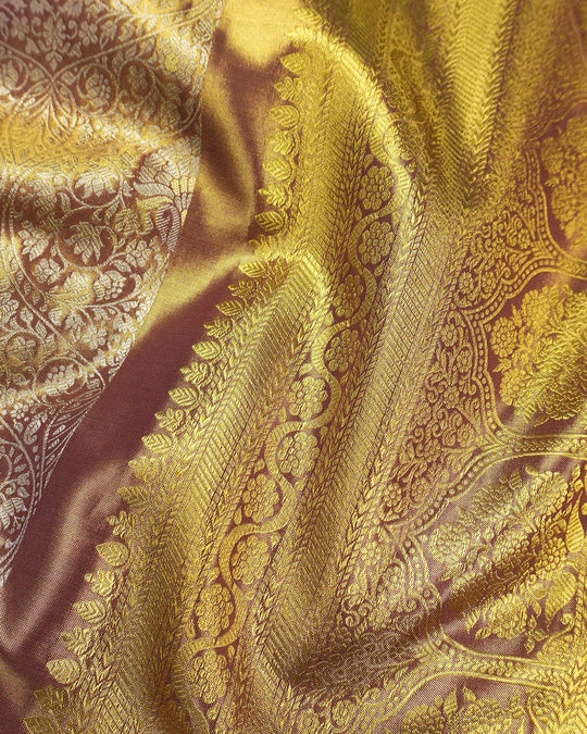 Majestic Violet Pure Kanjivaram Saree with Medallion Floral Weaves