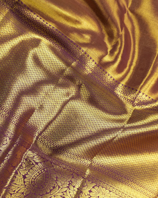 Majestic Violet Pure Kanjivaram Saree with Medallion Floral Weaves