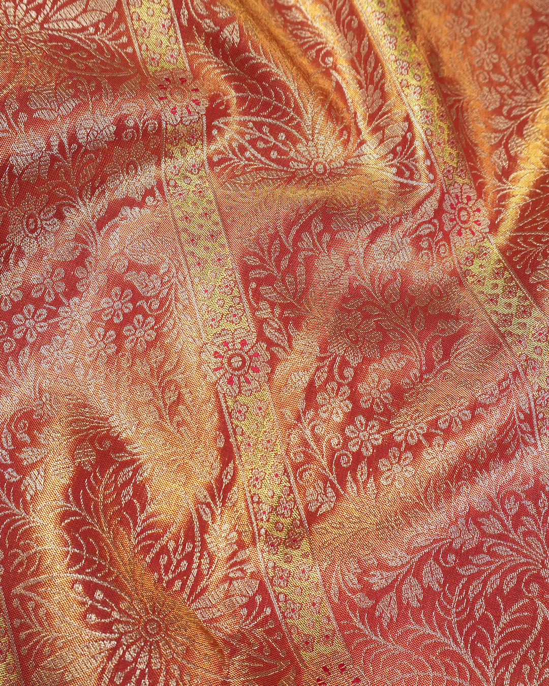 Rose Pink Pure Kanjivaram Saree with Diagonal Garden Motifs Weaves