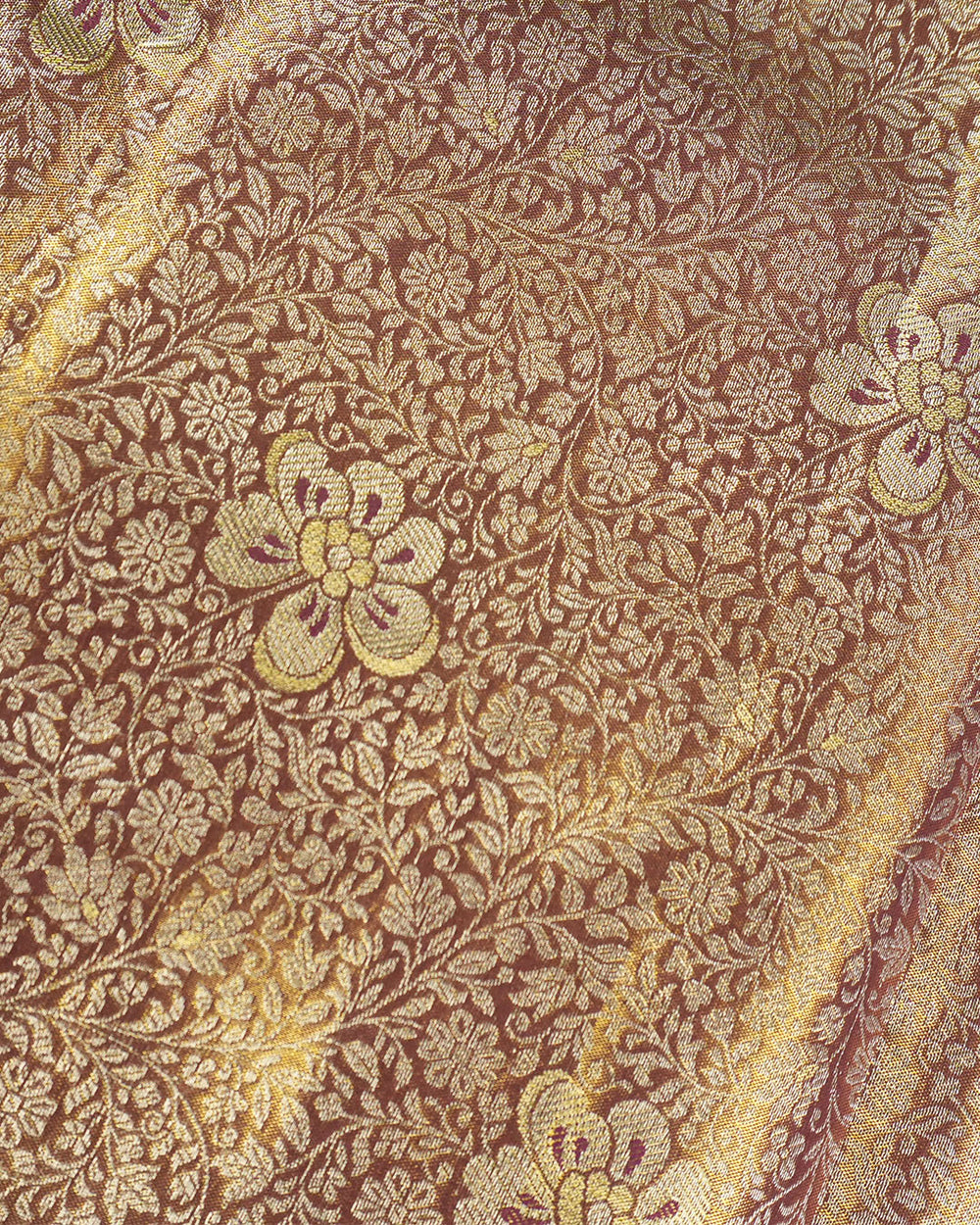 Wine Pure Kanjivaram Saree with Regal Aureate Floral Weave