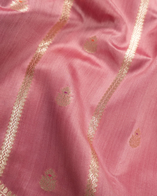Pink Pure Banarasi Saree with Gold Buti and Ornate Meenakari Border