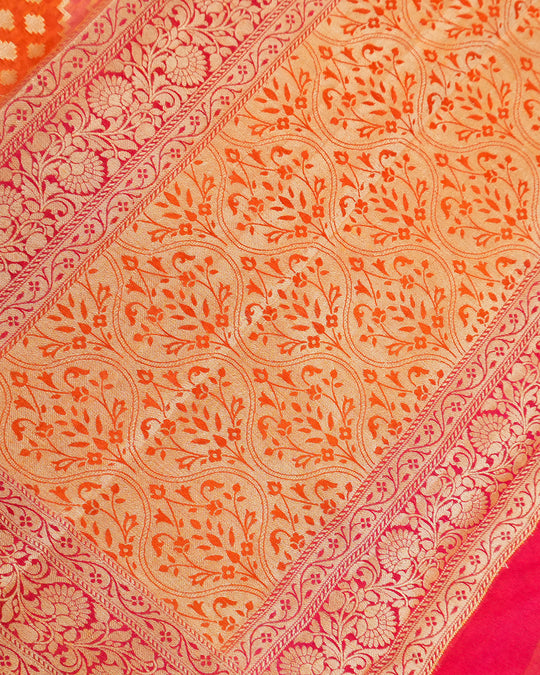 Saffron Blaze Pure Chiffon Saree with Traditional Rangkat Weaves