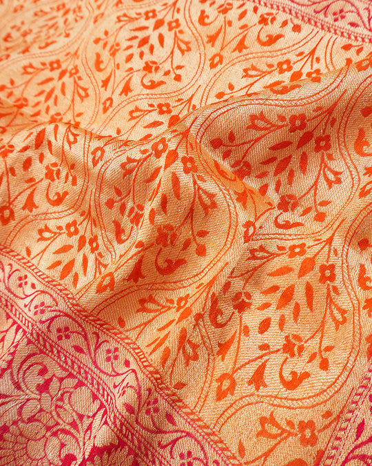 Saffron Blaze Pure Chiffon Saree with Traditional Rangkat Weaves