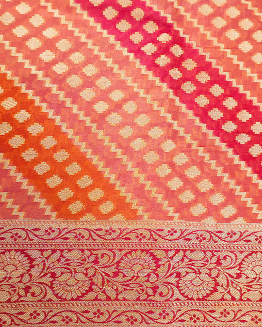 Saffron Blaze Pure Chiffon Saree with Traditional Rangkat Weaves