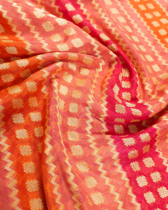 Saffron Blaze Pure Chiffon Saree with Traditional Rangkat Weaves