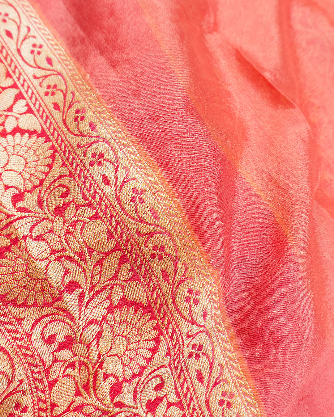 Saffron Blaze Pure Chiffon Saree with Traditional Rangkat Weaves