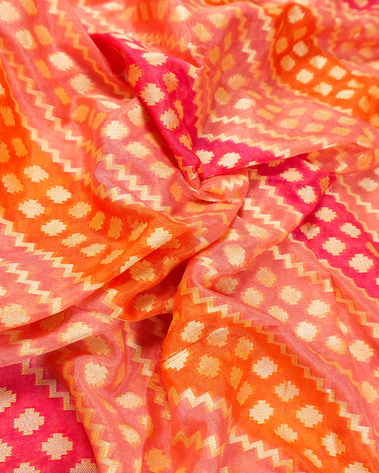 Saffron Blaze Pure Chiffon Saree with Traditional Rangkat Weaves