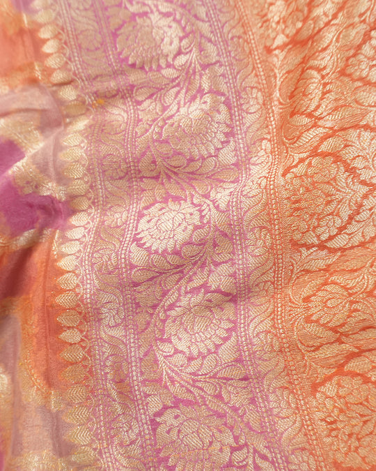Rose-Mist Peach Pure Chiffon Saree with Radiant Leheriya Weaves