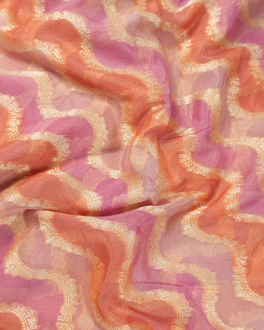 Rose-Mist Peach Pure Chiffon Saree with Radiant Leheriya Weaves