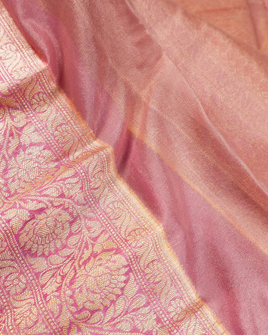 Rose-Mist Peach Pure Chiffon Saree with Radiant Leheriya Weaves